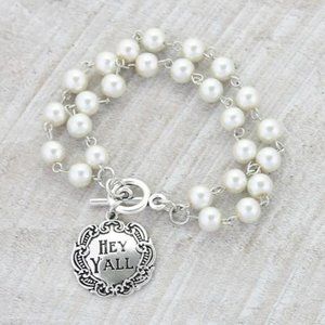 "HEY Y'ALL" double strand beaded Charm Bracelet ~ NWT